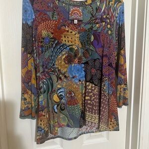 Johnny Was Multicolor Floral Long Sleeve Top